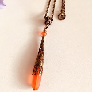 Red Sea glass long Victorian style earrings